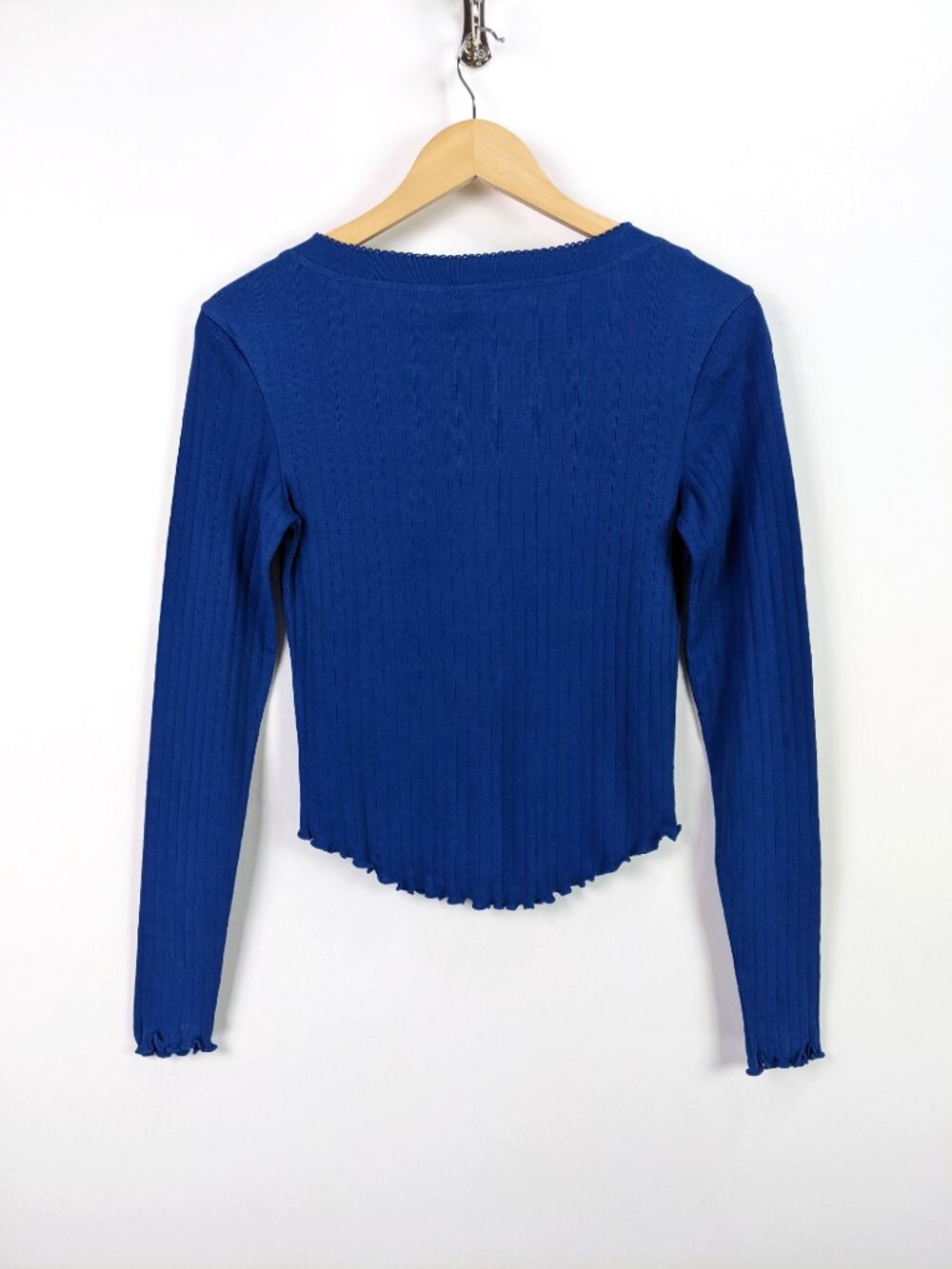 BP. Womens V-neck with Open Button-detail Placket Long Sleeve Top Royal blue - S - Picture 3 of 5
